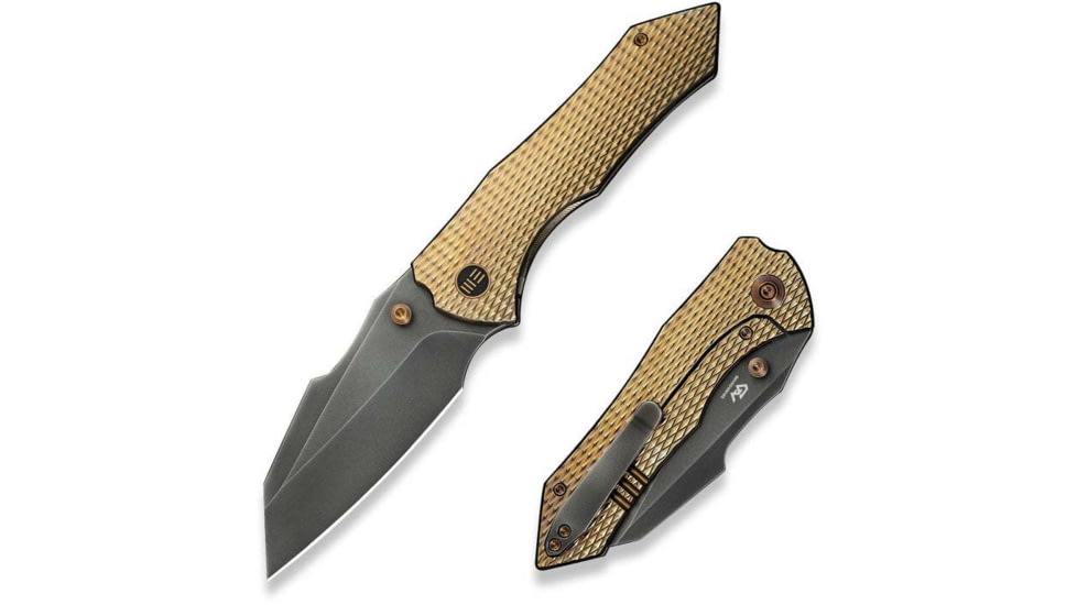 We Knife Co Ltd Weknife High-fin Xl Thumb Stud Knife Diamond Patterned Golden Polished Titanium Handle 3.48inch Polished Gray Cpm 20cv Blade We24010-3 - WE24010-3