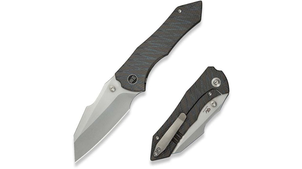 We Knife Co Ltd Weknife High-fin Xl Thumb Stud Knife Diamond &amp; Tiger Stripe Patterned Flamed Titanium Handle 3.48inch Polished Bead Blasted Cpm 20cv Blade We24010-4 - WE24010-4