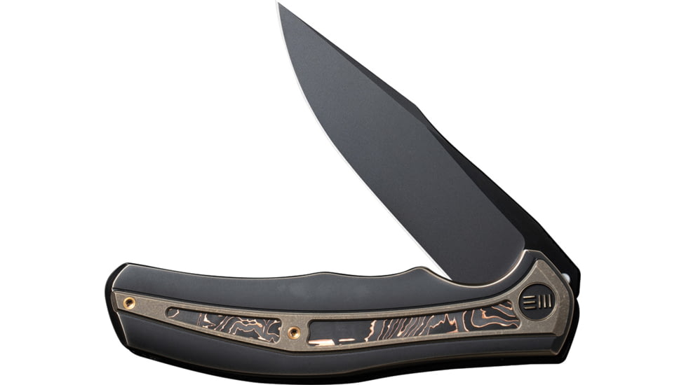 We Knife Co Ltd Zonda Copper Foil Folding Knife, 4.88in Closed, 4in Black Stonewash CPM-20CV SS Blade, Black/Bronze Titanium Handle w/ Copper Foil Carbon Fiber Inlay, Nylon Case, WE22016-3