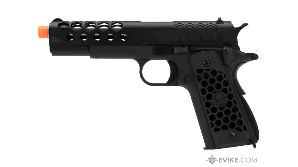WE-Tech 1911 Hex Cut Gen 2 Gas Blowback Airsoft Pistol, Black, WE-E016-BK