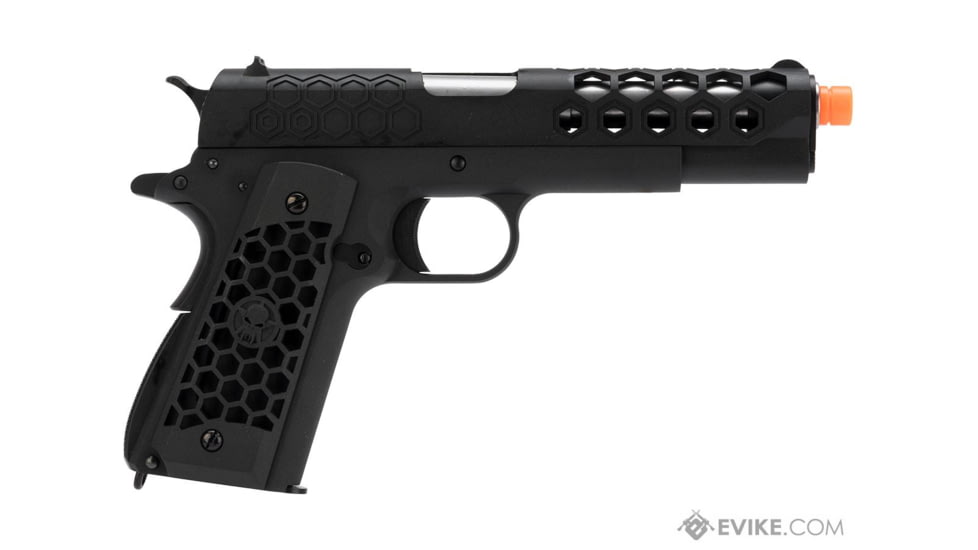 WE-Tech 1911 Hex Cut Gen 2 Gas Blowback Airsoft Pistol, Black, WE-E016-BK