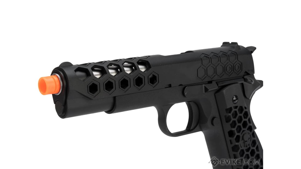 WE-Tech 1911 Hex Cut Gen 2 Gas Blowback Airsoft Pistol, Black, WE-E016-BK