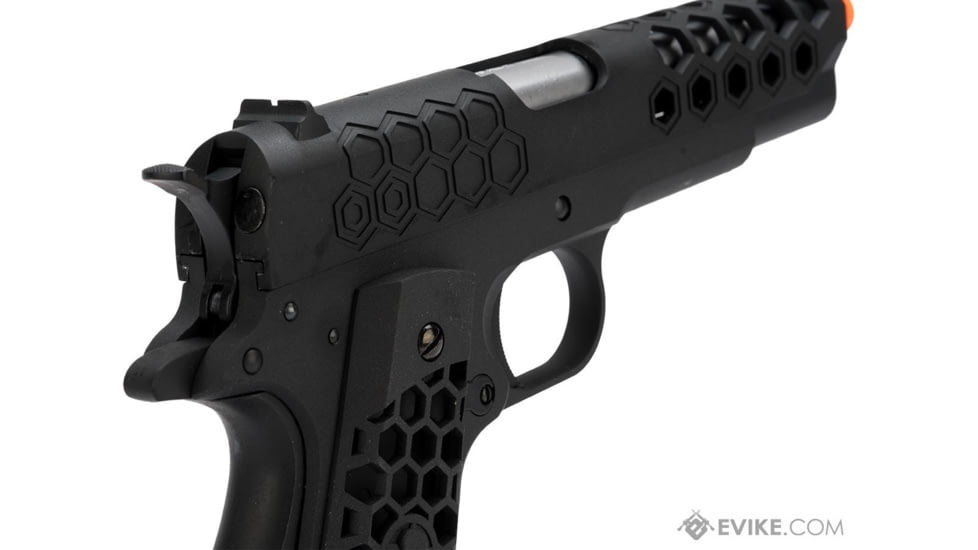 WE-Tech 1911 Hex Cut Gen 2 Gas Blowback Airsoft Pistol, Black, WE-E016-BK