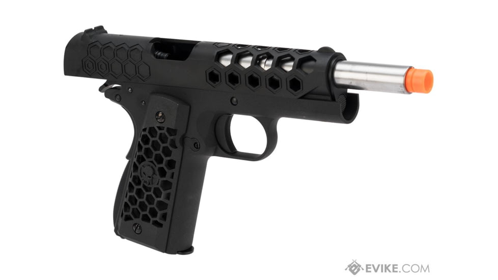 WE-Tech 1911 Hex Cut Gen 2 Gas Blowback Airsoft Pistol, Black, WE-E016-BK