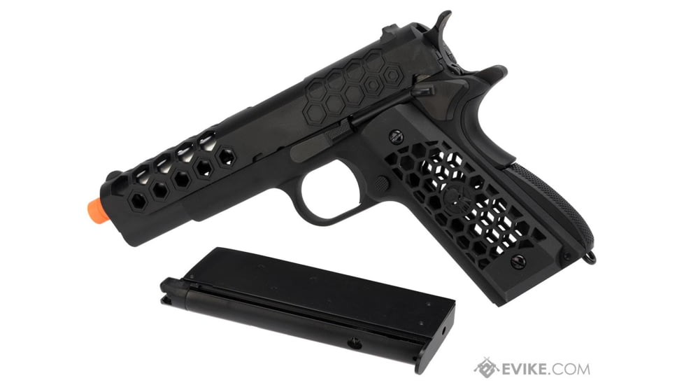 WE-Tech 1911 Hex Cut Gen 2 Gas Blowback Airsoft Pistol, Black, WE-E016-BK