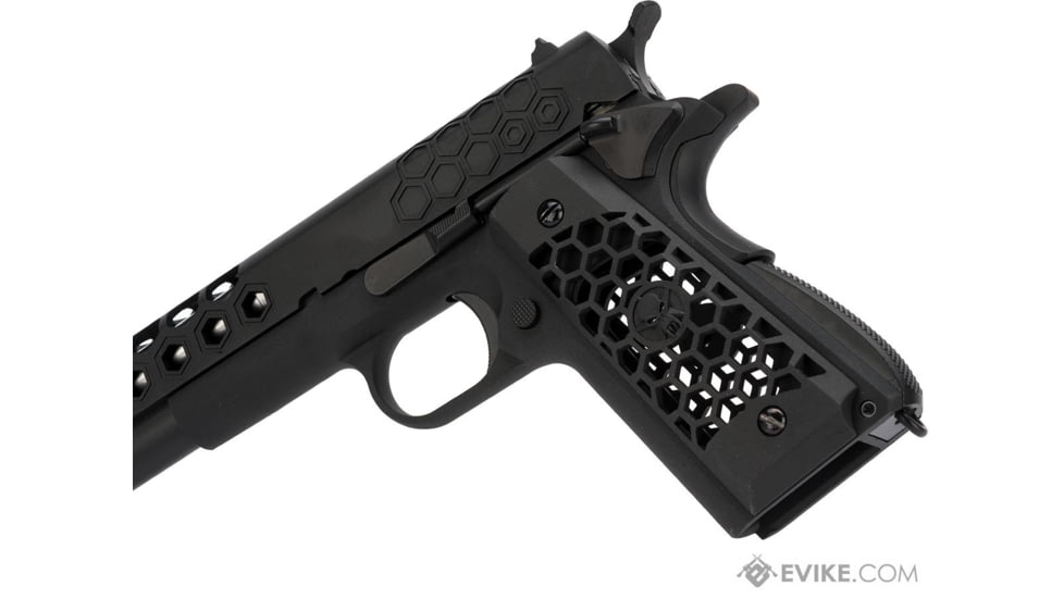 WE-Tech 1911 Hex Cut Gen 2 Gas Blowback Airsoft Pistol, Black, WE-E016-BK