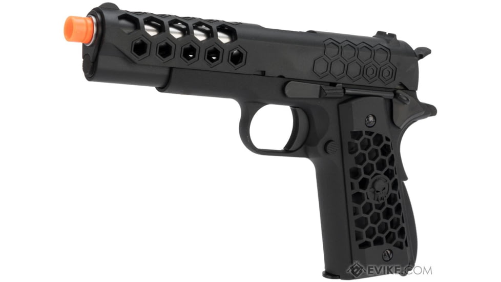 WE-Tech 1911 Hex Cut Gen 2 Gas Blowback Airsoft Pistol, Black, WE-E016-BK