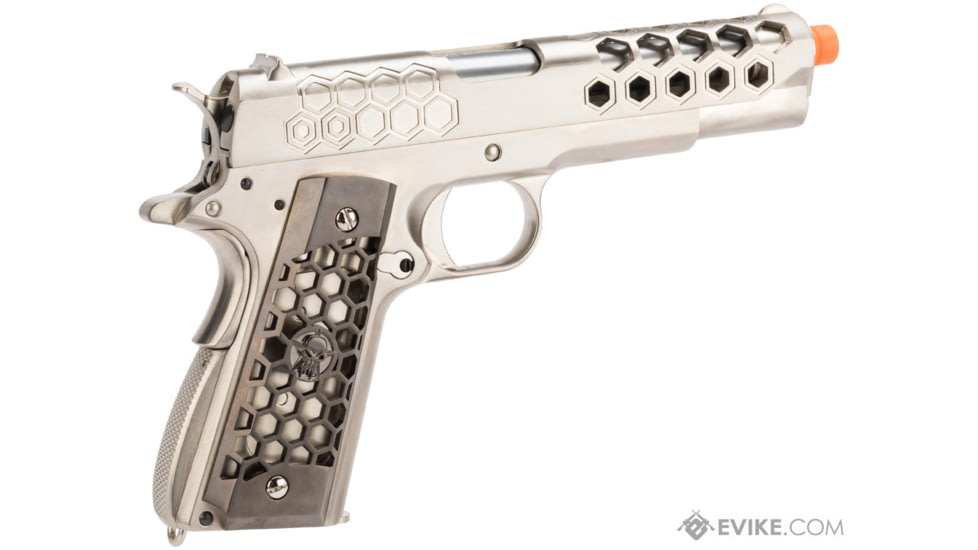 WE-Tech 1911 Hex Cut Gen 2 Gas Blowback Airsoft Pistol, Silver, WE-E016-SV