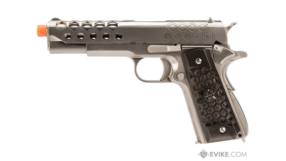 WE-Tech 1911 Hex Cut Gen 2 Gas Blowback Airsoft Pistol, Silver, WE-E016-SV