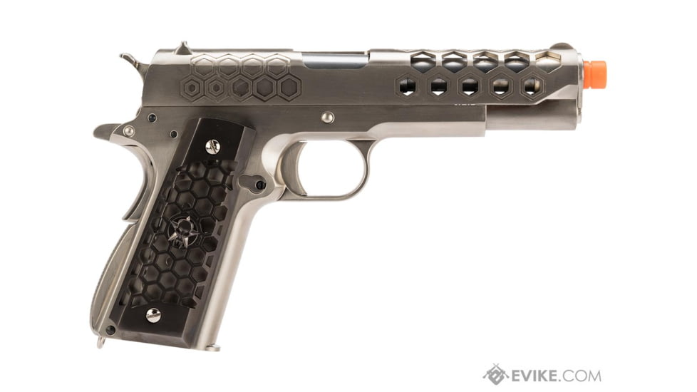 WE-Tech 1911 Hex Cut Gen 2 Gas Blowback Airsoft Pistol, Silver, WE-E016-SV