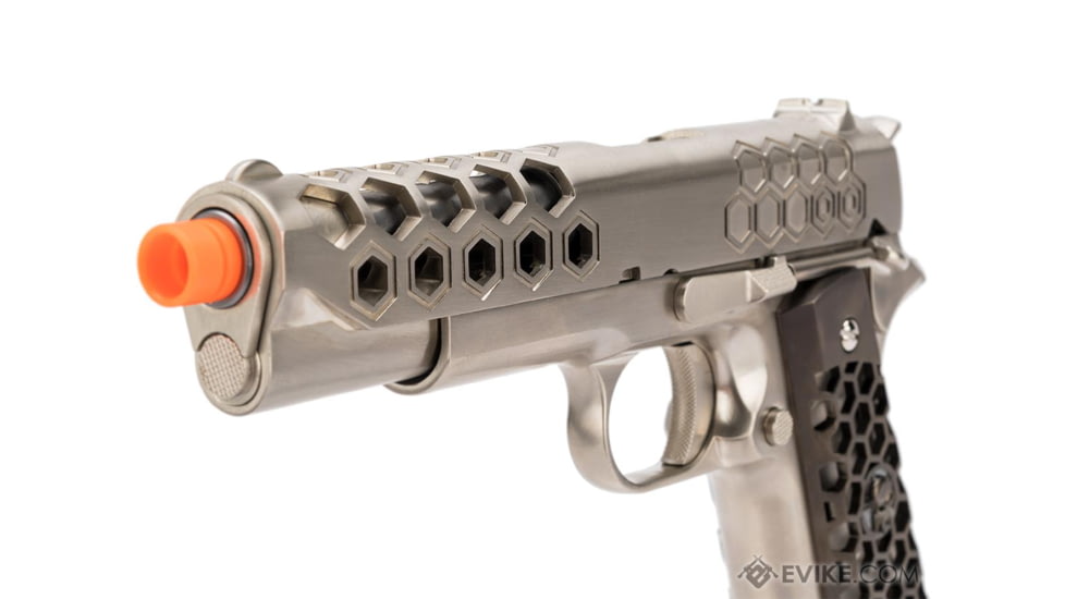 WE-Tech 1911 Hex Cut Gen 2 Gas Blowback Airsoft Pistol, Silver, WE-E016-SV