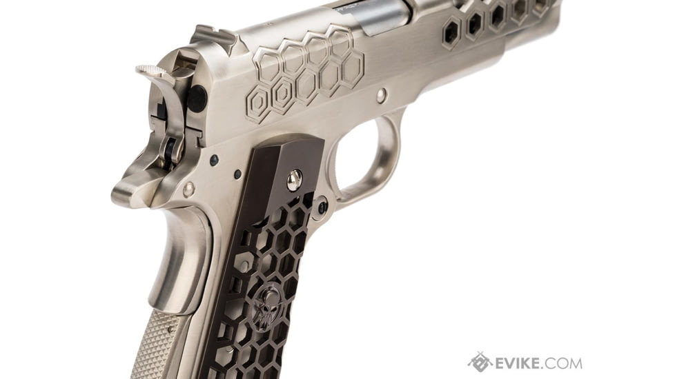 WE-Tech 1911 Hex Cut Gen 2 Gas Blowback Airsoft Pistol, Silver, WE-E016-SV
