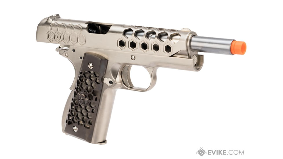 WE-Tech 1911 Hex Cut Gen 2 Gas Blowback Airsoft Pistol, Silver, WE-E016-SV