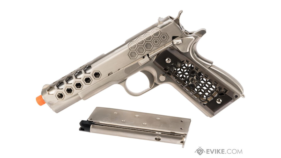 WE-Tech 1911 Hex Cut Gen 2 Gas Blowback Airsoft Pistol, Silver, WE-E016-SV