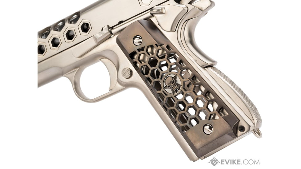 WE-Tech 1911 Hex Cut Gen 2 Gas Blowback Airsoft Pistol, Silver, WE-E016-SV