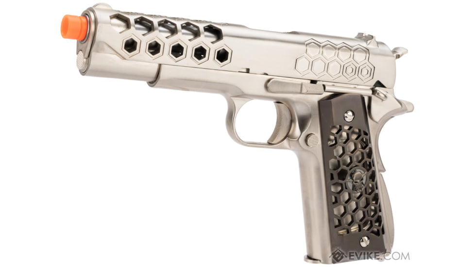 WE-Tech 1911 Hex Cut Gen 2 Gas Blowback Airsoft Pistol, Silver, WE-E016-SV