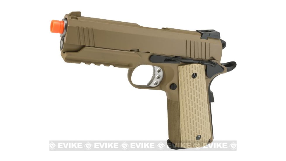 WE-Tech Full Metal 1911 Desert Warrior Socom 4.3 Airsoft Gas Blowback Pistol, Gun Only, Tan, WE-E011-T