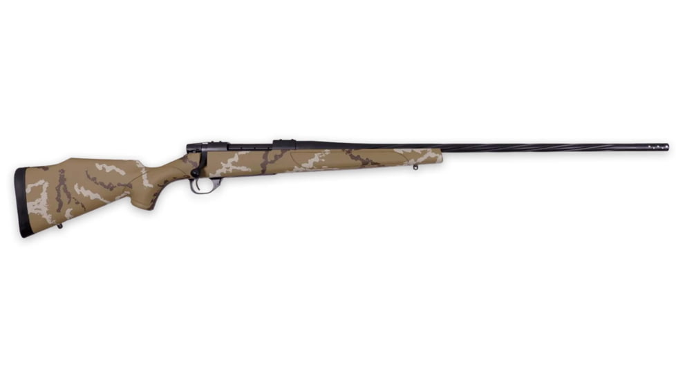 Weatherby Vanguard Outfitter Bolt Action Rifle, .300 Winchester Magnum, 26in Barrel, 1-10, Synthetic Tan With Brown/White Sponge Paint Stock, Cerakote Graphite Black, 3Rd, VHH300NR6B-FRRMPG
