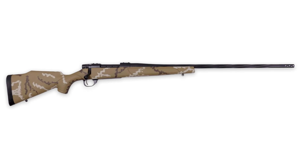Weatherby Vanguard Outfitter Bolt Action Rifle, 308 Win/7.62x51 NATO, 24in Barrel, 1-10, Synthetic Tan With Brown/White Sponge Paint Stock, Cerakote Graphite Black, 5RD, VHH308NR4B-FRRMPG