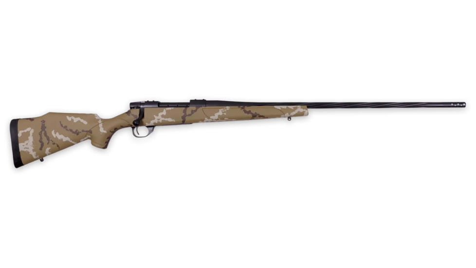 Weatherby Vanguard Outfitter Bolt Action Rifle, 7mm-08 Remington, 26in Barrel, 1-9.5, Synthetic Tan With Brown/White Sponge Paint Stock, Cerakote Graphite Black, 3Rd, VHH7MMRR6B-FRRMPG