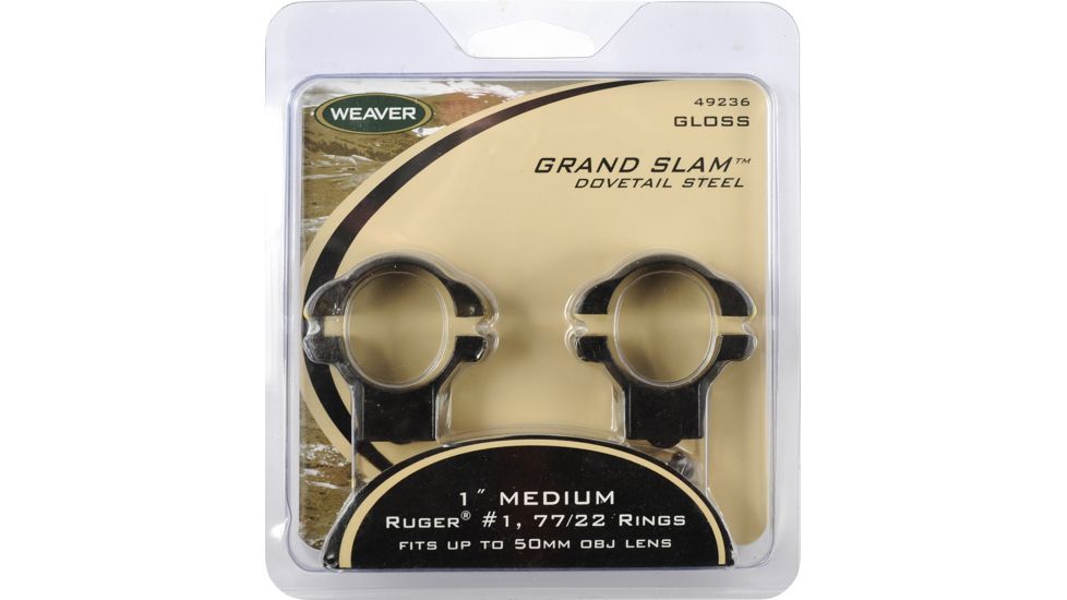 Weaver 1in. Grand Slam Rifle Scope Rings - Ruger 77, Medium, Gloss Black, Steel