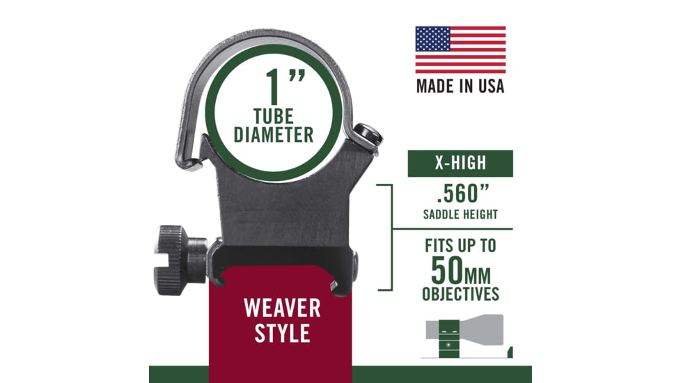 Weaver Rings Detachable Top Mount Rings, 1in, Extended X-High Matte Black 48449