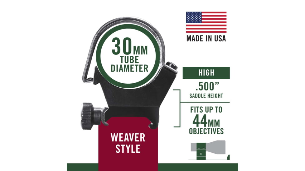 Weaver Rings Detachable Top Mount Rings, 30mm, High Extended Matte 49152