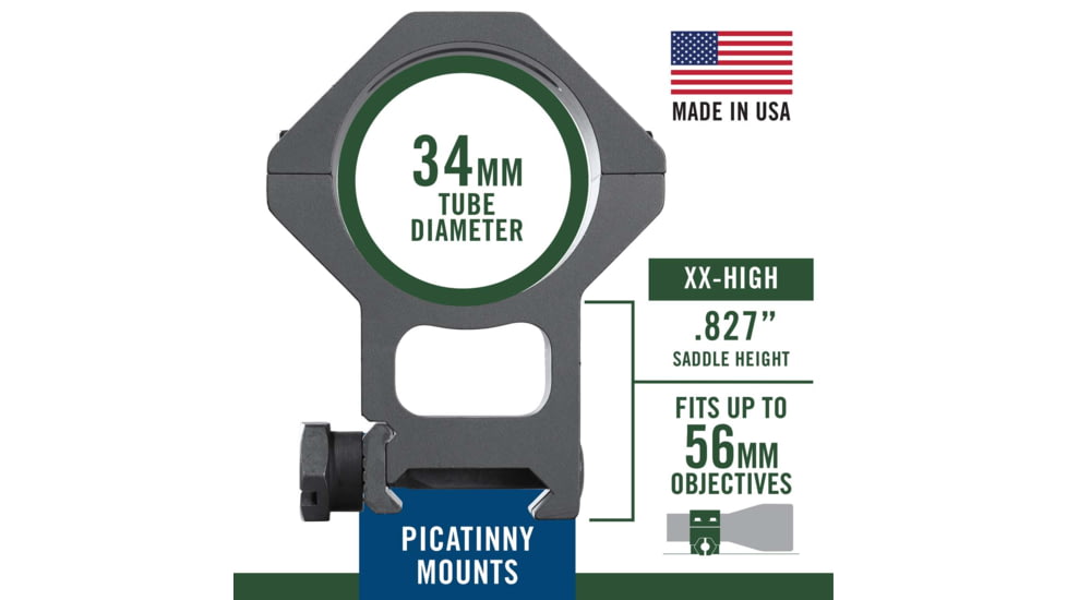 Weaver Tactical Rifle Scope 6-Hole Picatinny Rings, 34 mm Tube, High, Matte, Black, 99684