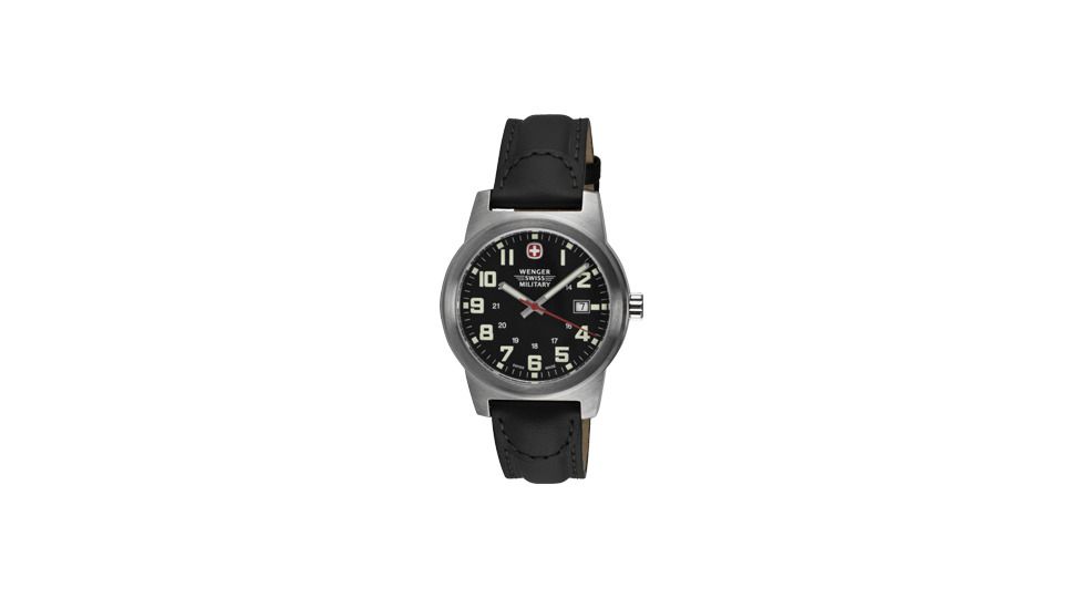 Wenger Classic Field Watch Mens Large Black Dial w/ Black Leather Strap 72802