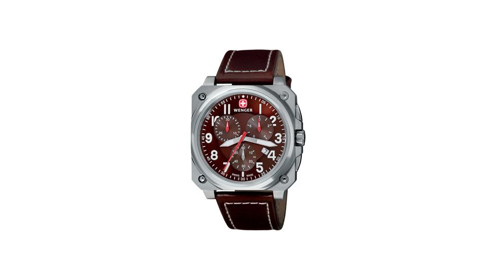 Wenger 77014 Mens Brown Rectangle Dial w/ Brown Leather Strap