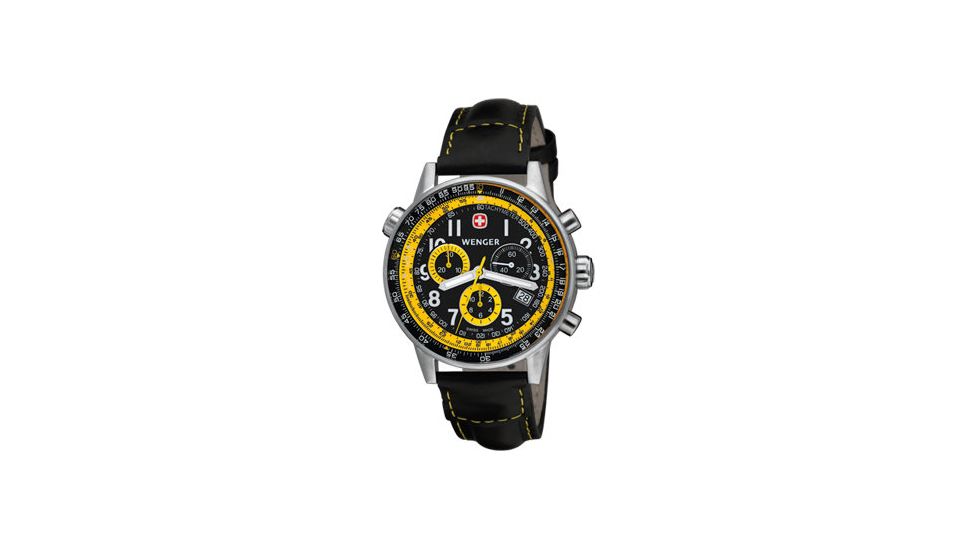 Wenger 70872 CommandoSR Mens Black and Yellow Dial w/ Black Leather Strap