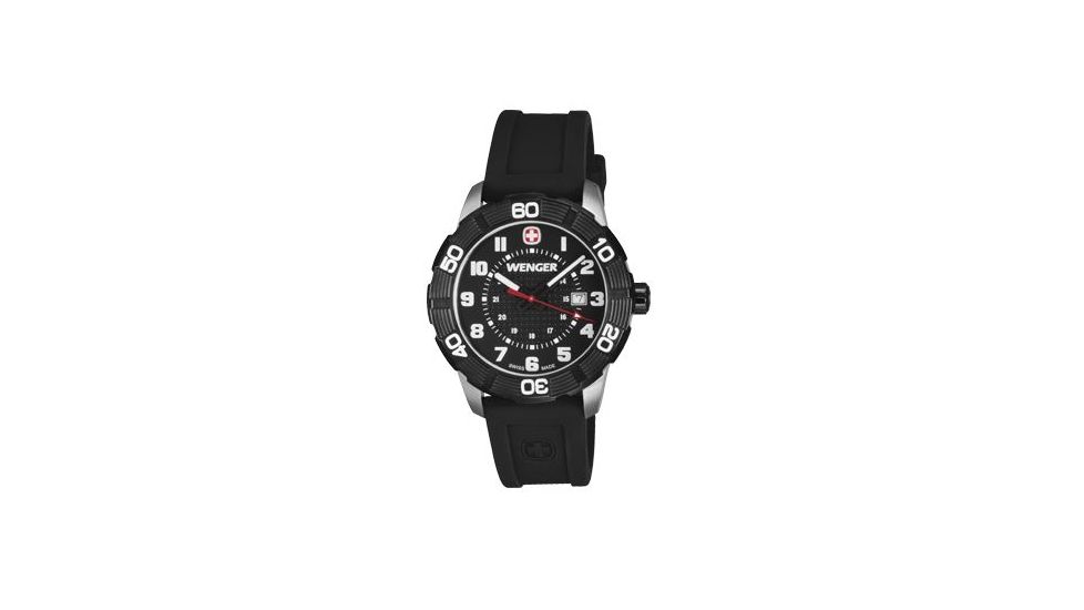 Wenger Mens Roadster Sport Watch w/ Black Dial, Black PVD Bezel, Black Rubber Strap 851.105