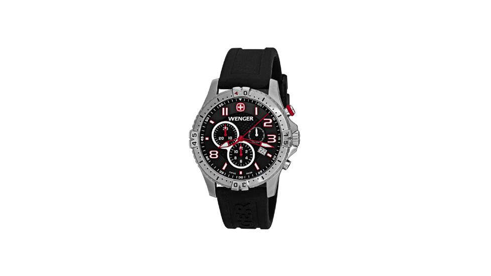 Wenger Mens Squadron Chrono Swiss Watch w/ Black Dial/black silicone strap 77055
