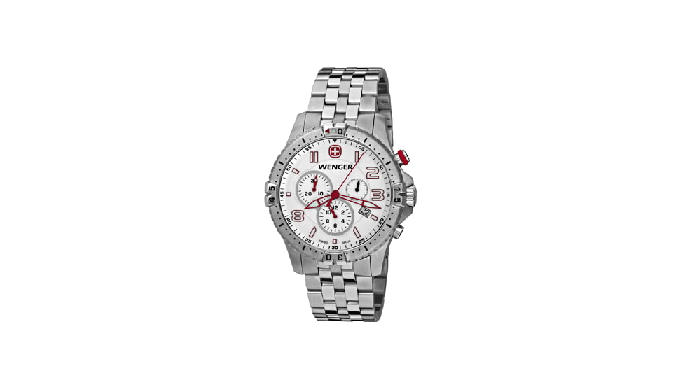 Wenger Mens Squadron Chrono Swiss Watch w/ white dial, bracelet 77059