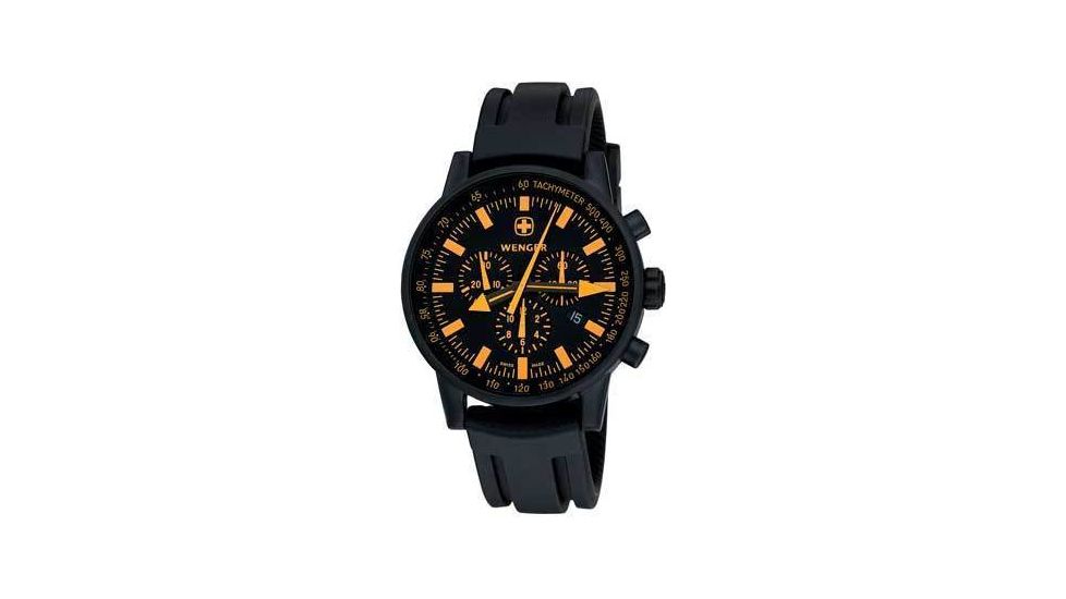 Wenger Swiss Raid Commando Watch - Mens Black/Orange Dial &amp; Black Rubber Strap 70893
