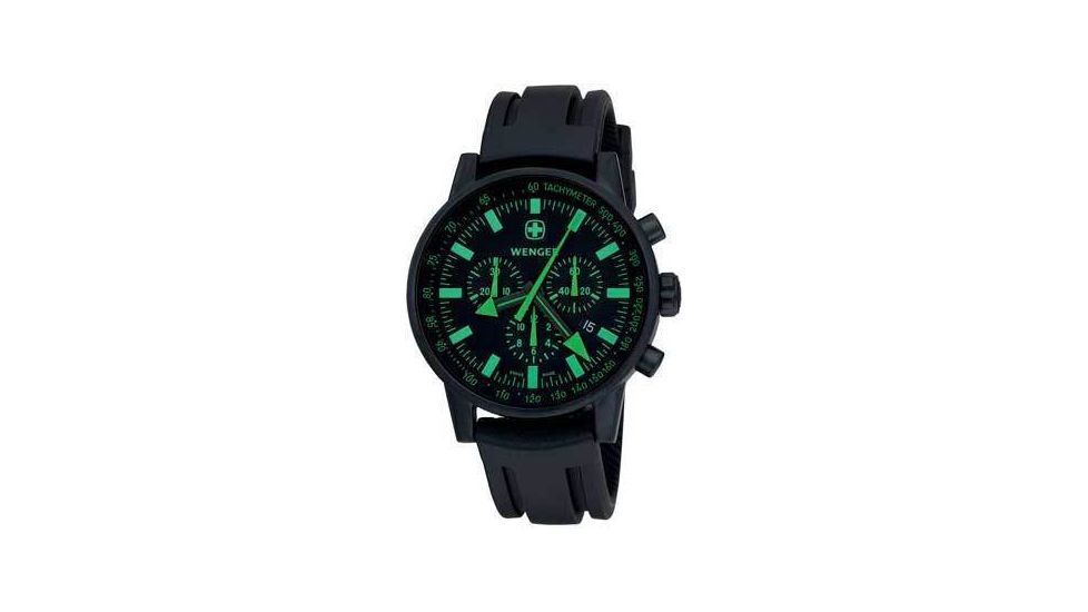 Wenger Swiss Raid Commando Watch - Mens Black/Green Dial &amp; Black Rubber Strap 70891