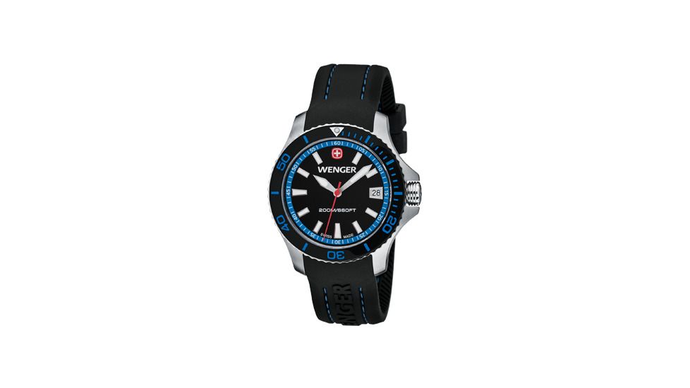 Wenger Sea Force Black &amp; Blue Dial Black &amp; Blue Bezel Black Silicone Strap 621102
