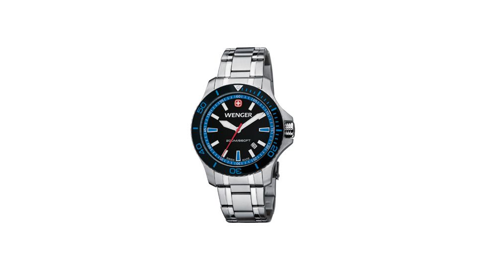 Wenger Sea Force Black &amp; Blue Dial Black &amp; Blue Bezel Bracelet 641106