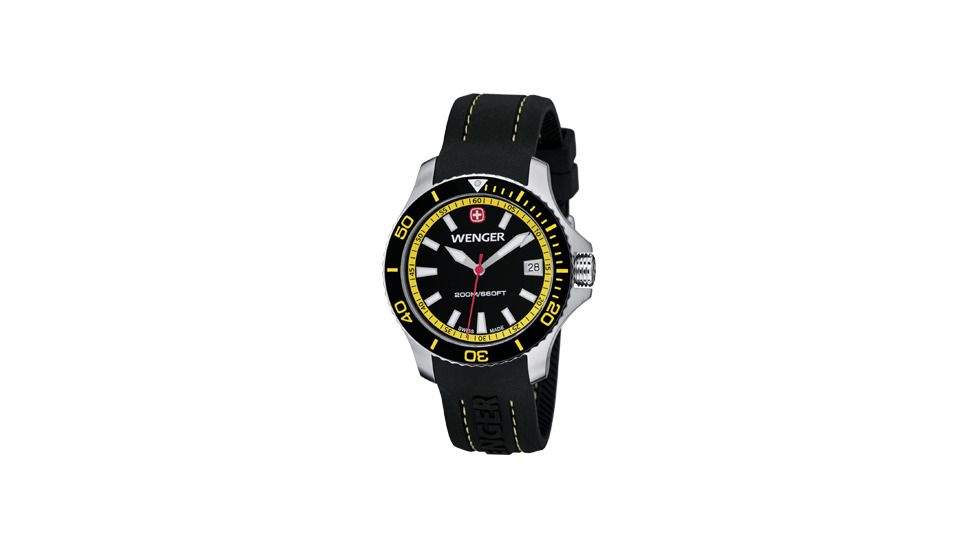 Wenger Sea Force Black &amp; Yellow Dial Black &amp; Yellow Bezel Black Silicone Strap 621101