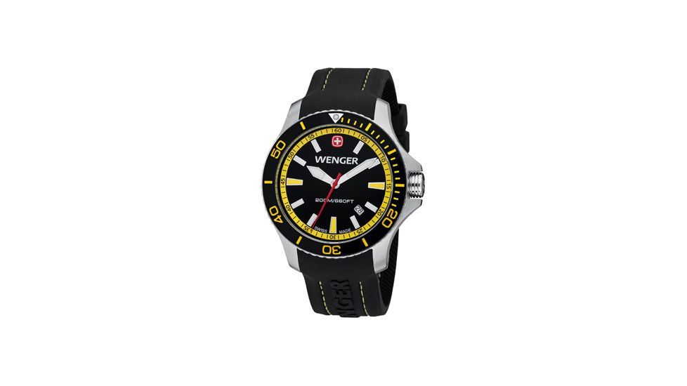 Wenger Sea Force Black &amp; Yellow Dial Black &amp; Yellow Bezel Black Silicone Strap 641101