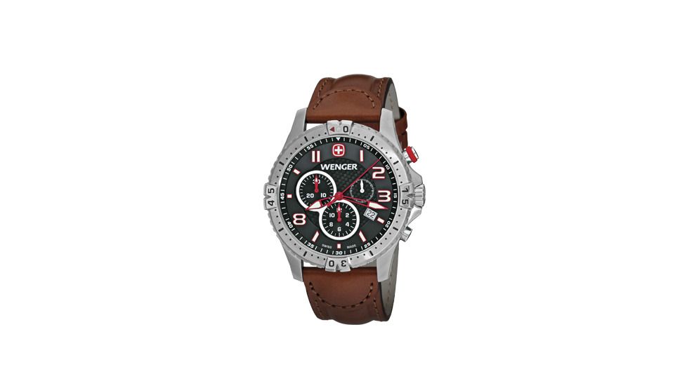 Wenger Squadron Chrono Black Dial Brown Leather Strap 77051