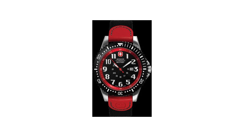 Wenger Swiss Military Mens Challenger Watch - Black Dial, Red Accents with Nylon Strap 79960