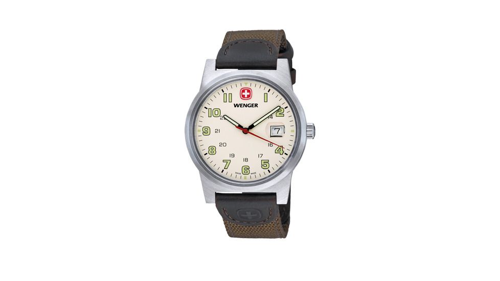 Wenger Swiss Military Classic Field Watch - Mens Large Black Dial w/ Brown Leather Strap 72803