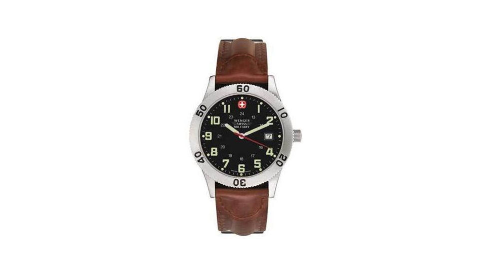 Wenger Swiss Military Grenadier Watch Men's And Ladies' Stainless Steel Water Resistant Watches, Swiss Military Grenadier Wenger Grenadier Men Black Dial w/ Brown Strap