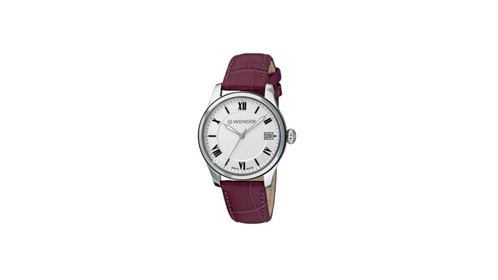 Wenger Terragraph Silver Dial Aubergine Leather Strap 521103