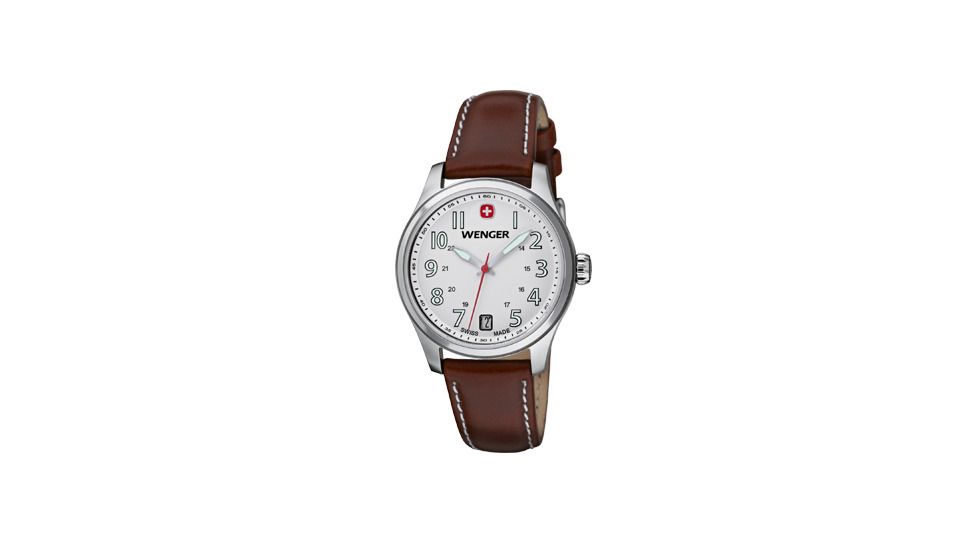 Wenger White Dial Brown Leather Strap 521101