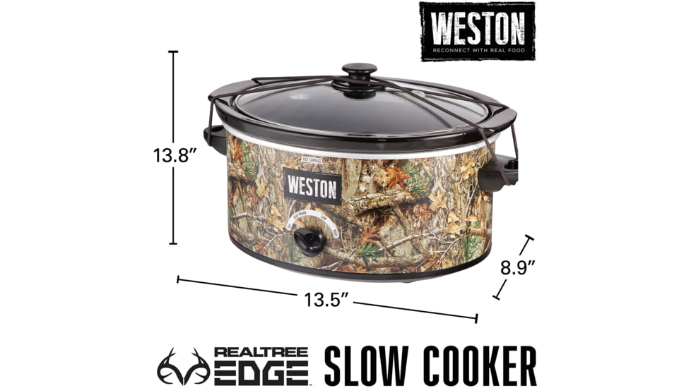 Weston Products Portable Slow Cooker, 5 qt, Realtree Edge, Camo/Stainless, 03-2100-RE