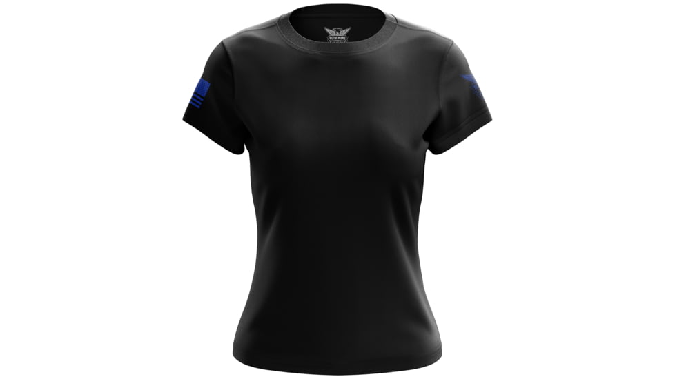Wethepeopleholsters.Com Basic - Black + Blue Womens Short Sleeve Shirt, CREWF-K0000-B-FL-S