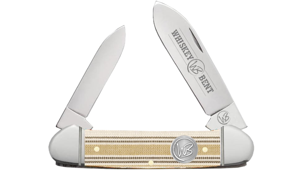 Whiskey Bent Knives Canoe Folding Knife, Spear &amp; Pen Blades, 440 Steel Blade, 3.63in Closed Length, Acrylic Handle, Burlap, WB12-36