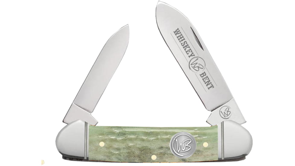 Whiskey Bent Knives Canoe Folding Knife, Spear &amp; Pen Blades, 440 Steel Blade, 3.63in Closed Length, Natural Bone Handle, Ivy, WB12-30